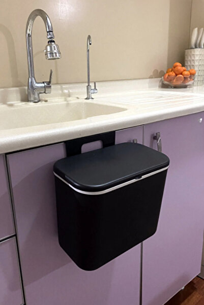 Saatistan Çizgili Askılı Çöp Kovası, Mutfak ve Banyo İçin 8 Lt Kapağı