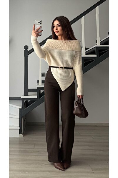 IŞILDA FASHION سترة غير متناظرة بياقة مادونا