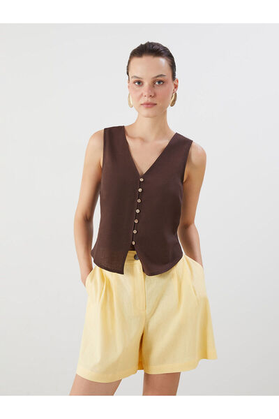 LC Waikiki V-Neck Linen Blended Women's Classic Vest