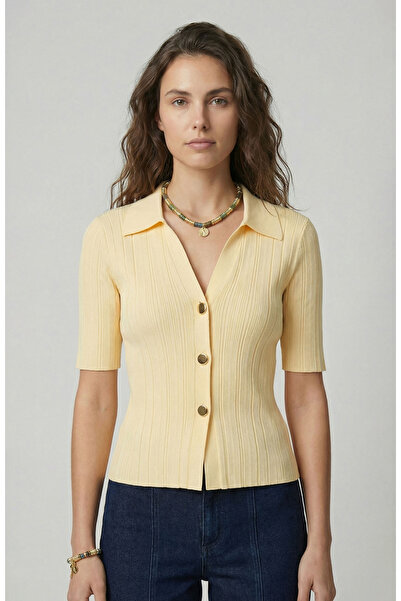 Network Sarı Polo V Yaka Kısa Kol Triko