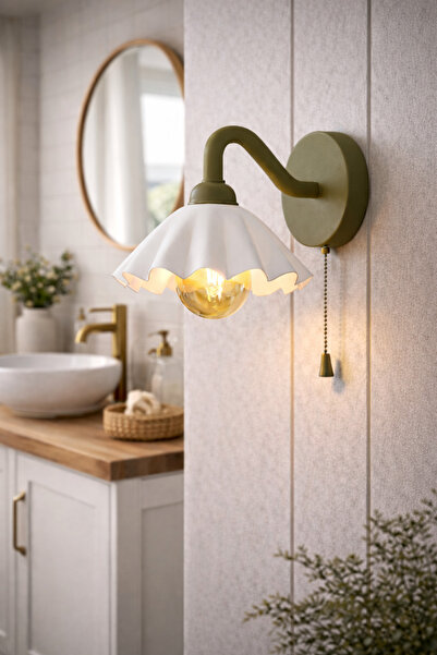 Limon 3D Desing Pileli Başlıklı Duvar Aplik | Zincir Anahtarlı | Haki Renk | ...