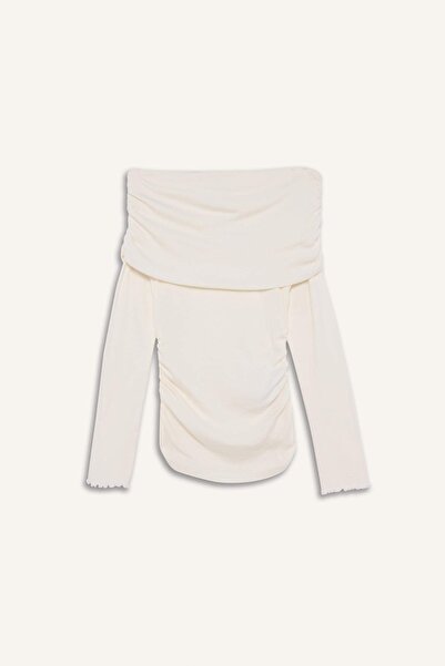 DeFacto Slim Fit Off-Shoulder Ribbed T-Shirt G8072Ax26Sp