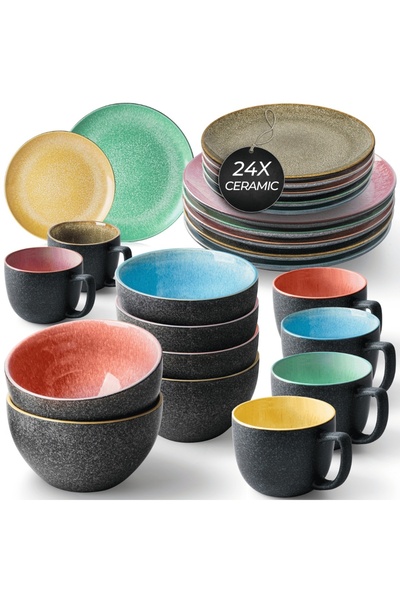 MIAMIO Dinner service for 6 people, Complete set 24x Las Palmitas, Mugs, Bowl...