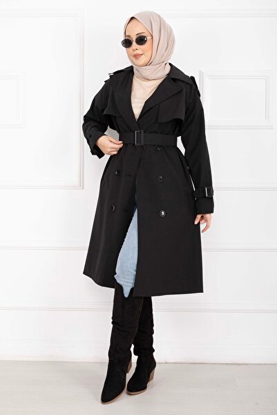 EBRUTESETTÜR Allerli Seyyar Kuşaklı Premium Trench Coat Black