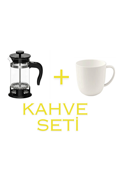 IKEA Coffee Set Upphetta French Press, Stainless Steel-Black, 0.4 Lt and Ofan...