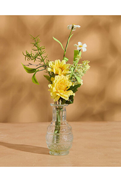 REDTAG Yellow Artificial Flower With Glass Vase (33cm)