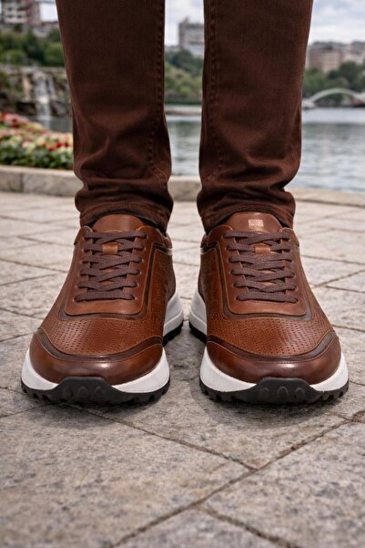 PATRICK CASSA Men's 100% Genuine Calfskin Tan Men's Casual Sneaker Sports Shoes