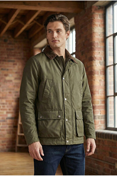 LTC Jeans Men's Khaki Coat with Waxed Lining and Velvet Collar