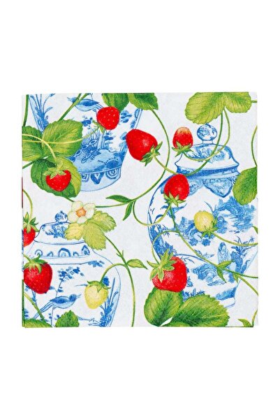 Caspari Strawberries And Cream Cocktail Napkins - 20 Per Package