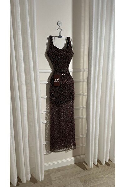 Ora Mocha sequined evening dress