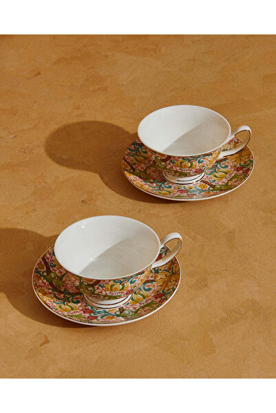 REDTAG Floral Printed Tea Cup & Saucer Set in New Bone China (4 Piece)