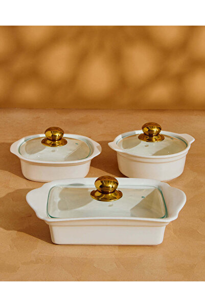 REDTAG White Serving Dish with Glass Lid (6 Piece Set)