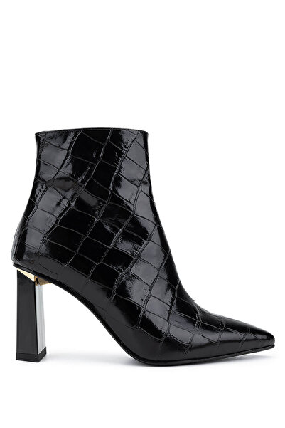 Tamer Tanca Women's Genuine Leather Black Crocodile Heeled Boots