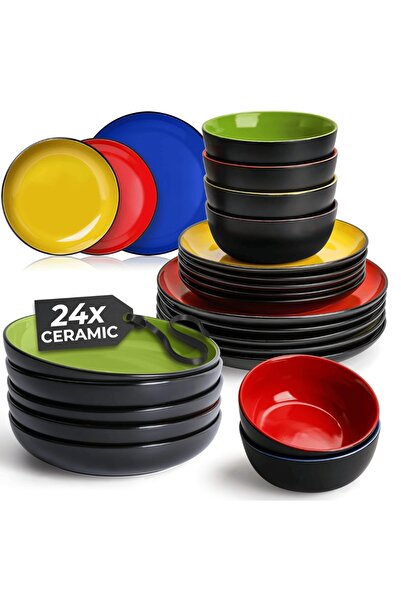 MIAMIO Dinner service for 6 people, 24-piece Le Papillon set, Bowls, Wide/dee...