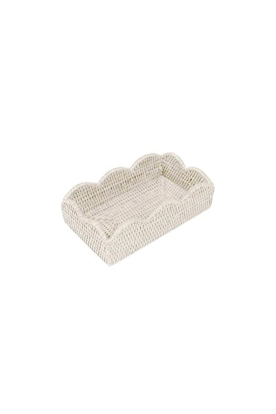 Caspari Rattan Scalloped Guest Towel Napkin Holders in Cream - 1 Napkin Holder