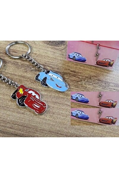 Yuchicly Red & Blue Lightning Detailed Car Figured Double Keychain Set