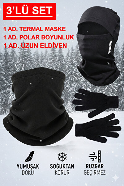Toptantekstilcim 3LÜ POLAR BOYUNLUK, TERMAL MASKE VE UZUN ELDİVEN TAKIMI