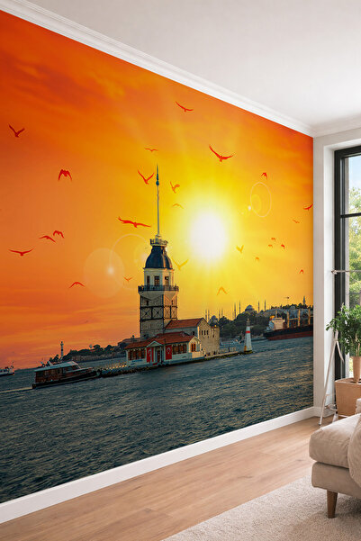dreamwall Kız Kulesi ve Tarihi Yarımada Manzaralı Gün Batımı Temalı Tek Parça...