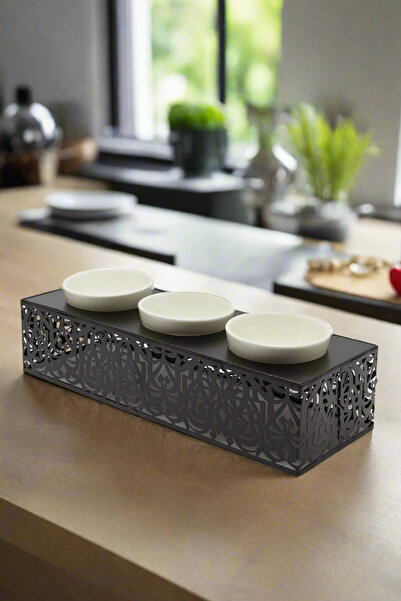 REDTAG Black Serving Tray With 3 Ceramic Bowl (4 Piece)