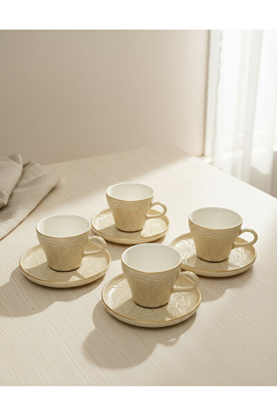 REDTAG Beige Embossed Tea Set (8 Piece）