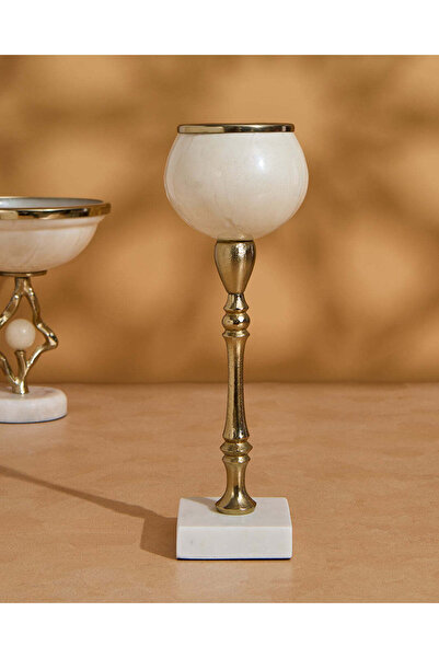 REDTAG White And Gold Perla Hurrican Candle Holder
