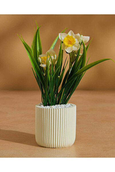 REDTAG زهرة نرجس اصطناعية بيضاء مع وعاء للزرع