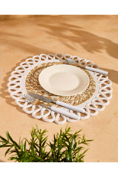 REDTAG White And Beige Cotton Round Braided Placemat