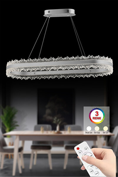 Luxira Aydınlatma Planet Gümüş Yemek Masası Kumandalı 3 Renk Lüx Led Modern L...