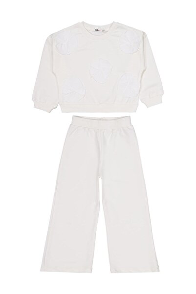 Civil Girls 2-5 Years Old Tracksuit Set with Floral Accessories - Ecru 3-4 Ye...