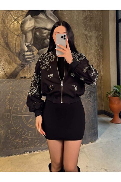 missswans Asena Önü Ve Arkası Boncuk İşlemeli İthal Astarlı Kot Bomber Ceket ...