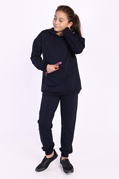 Toontoy طقم بناتي مكون من قطعتين: سترة بقلنسوة مطبوعة وجيوب، وسويت شيرت غير م...