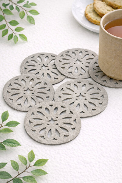 Ergüven Home طقم من 6 قطع من حاملات الأكواب المستديرة بلون الحجر مقاس 10×10 سم