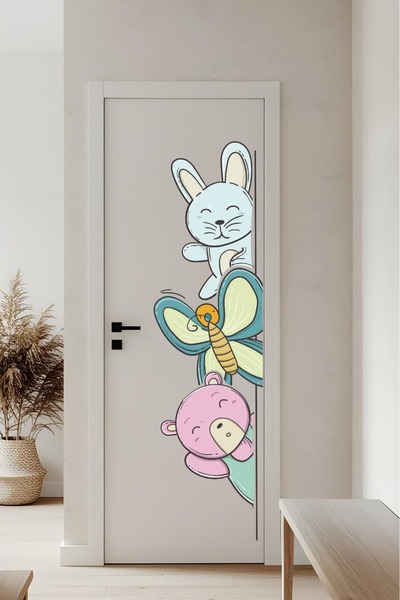 VİZYON REKLAM DİGİTAL BASKI Çocuk Odası İçin Sevimli Hayvan Tasarımlı Kapı St...
