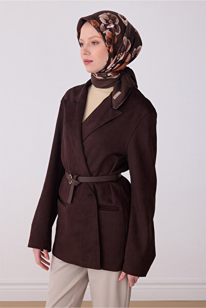 Belli Eșarfă din mătase twill 100% cu model floral maro fierbinte 4330-51