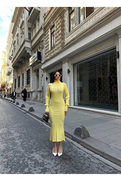 MAESTRO WOMAN Kadın Sarı Balıkçı Yaka Triko Elbise