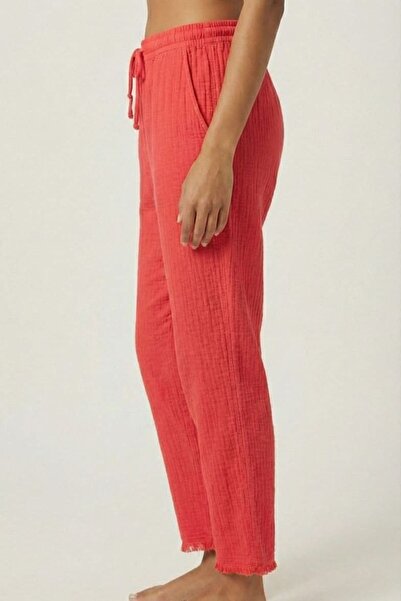 madam trend Pomegranate Flower 100% Cotton Muslin Fabric Pants - Elastic Wais...