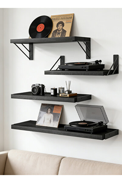 Pomefar 4PCS Black Floating Shelves, Large & Deep Sturdy Wall-Mounted Storage...