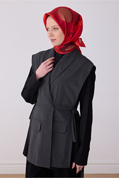 Belli Eșarfă din mătase twill 100% cu model floral roșu 4306-87