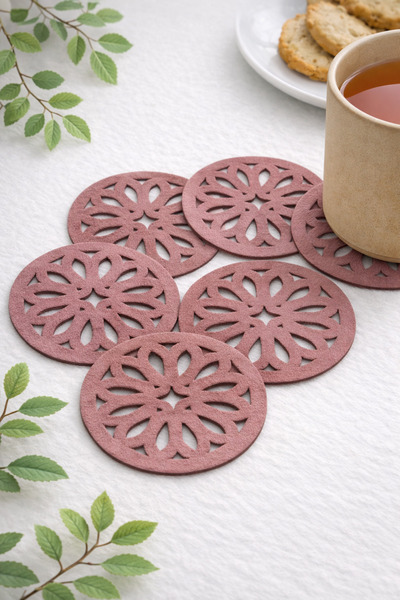 Ergüven Home طقم من 6 قطع من حاملات الأكواب المستديرة باللون الوردي مقاس 10×1...