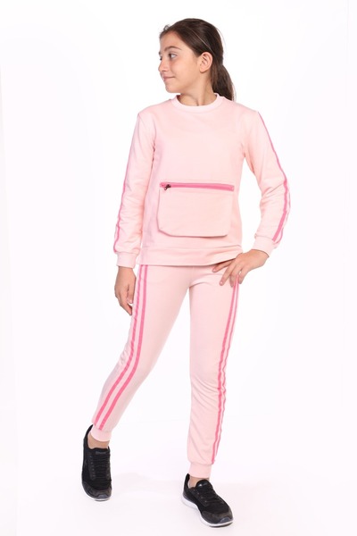 Toontoy Girl's 2-Piece Set: Crew Neck Sweatshirt with Pocket & Jogger Sweatpa...