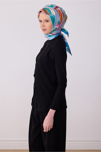 Belli Eșarfă albastră cu model abstract, 100% mătase twill 4318-34