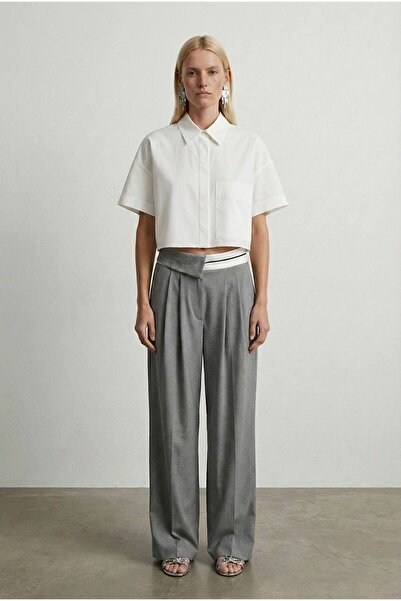 Noi Belis Wide Leg Folded Waist Woven Fabric Trousers Aw25Pl0009