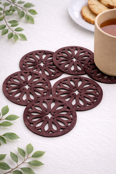 Ergüven Home Mürdüm Rengi 6'lı Yuvarlak Bardak Altlığı 10x10cm