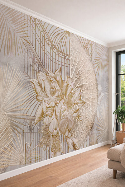 dreamwall Çizgili Lotus ve Palmiye Yaprağı Desenli Klasik Modern Tek Parça Te...