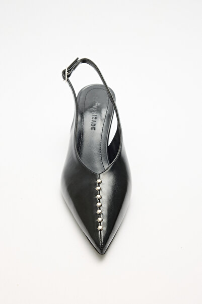 LUTVELIZADE Heels 2610 - Pointed Toe Stone Detailed Black Women's Heels