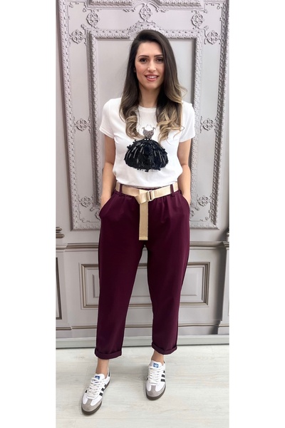 OnlyForYou Tapered pants made of elastic cotton and belt included