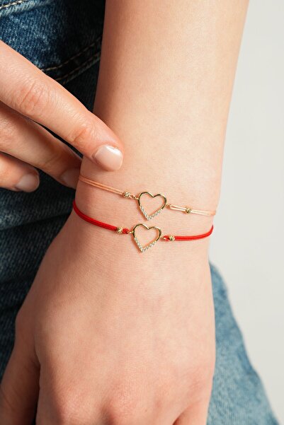 Kolyecik 14 Ayar Altın İpli Kalp Bileklik