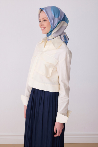 Belli Eșarfă din mătase twill 100% cu model floral albastru 4306-37