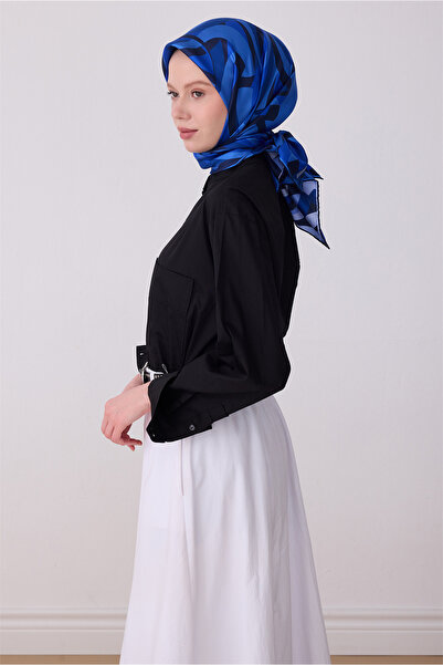 Belli Μπλε Γεωμετρικό Σχέδιο 100% Μεταξωτό Φουλάρι Τουίλ 4327-84