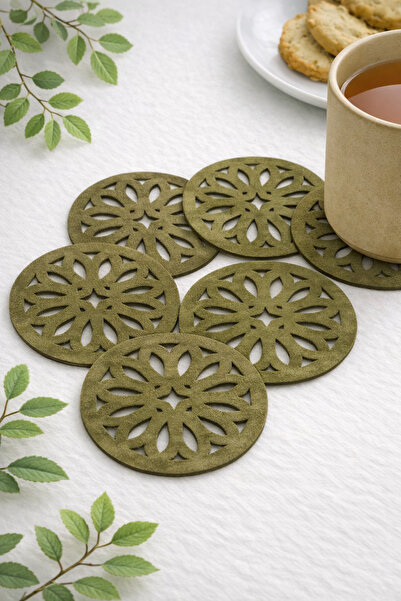 Ergüven Home طقم من 6 قطع من قواعد الأكواب المستديرة باللون الأخضر مقاس 10×10 سم